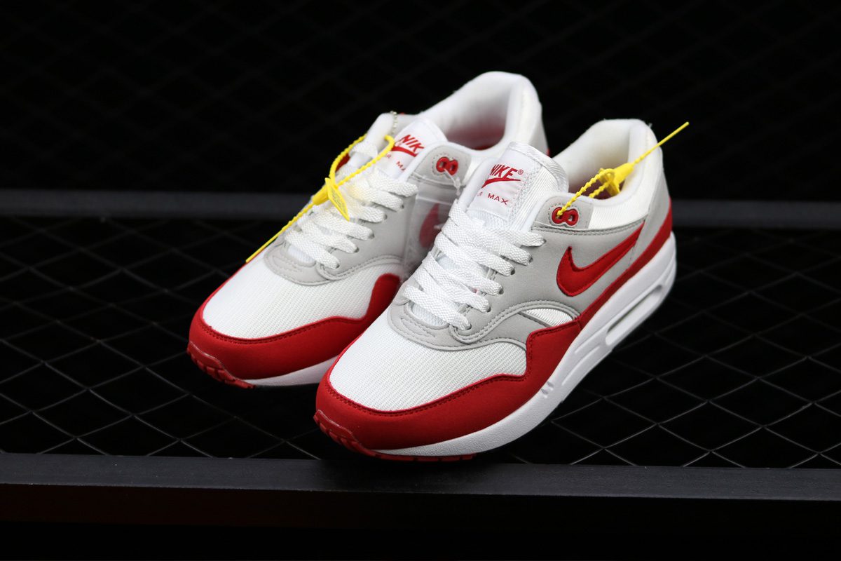 Nike Air Max 1 Anniversary White University Red Neutral Grey Black For Sale 6