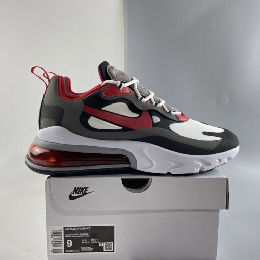 Nike Air Max 270 React Black White Iron Grey University Red For Sale 7