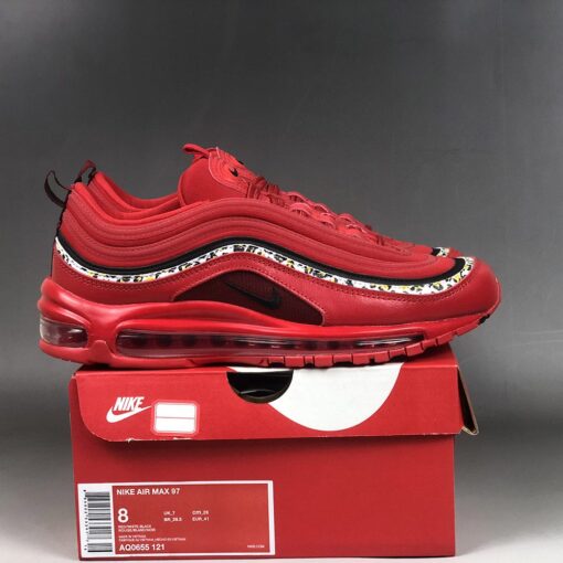 Nike Air Max 97 Red Leather Leopard Print For Sale 9