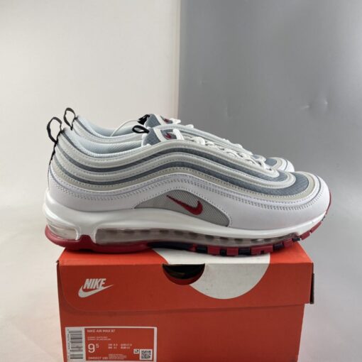 Nike Air Max 97 White Bullet White Grey Red For Sale 7