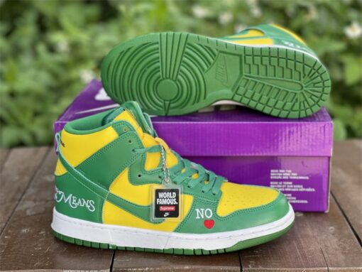 supreme x nike sb dunk high E2809Cby any means brazilE2809D yellow green for sale