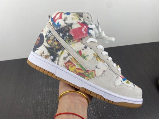 supreme x nike sb dunk high rammellzee white multi color for sale 7h502