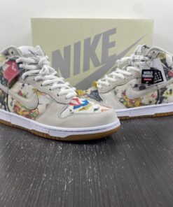 supreme x nike sb dunk high rammellzee white multi color for sale cnq50