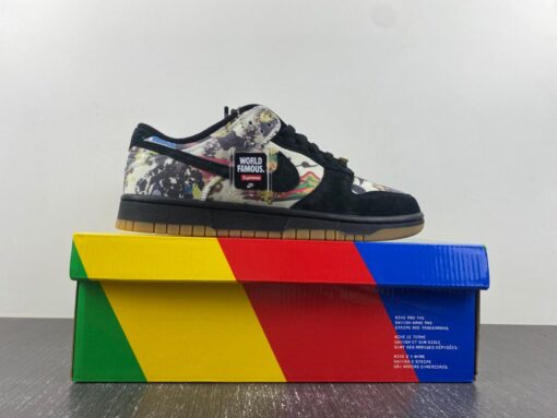 supreme x nike sb dunk low rammellzee black multi color fd8778 001 hmbkn